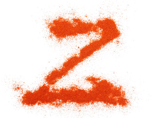 Red paprika powder alphabet letter Z, symbol isolated on white, clipping path