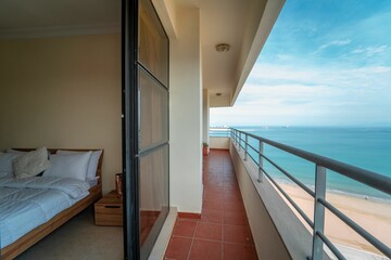 Luxury bedroom balcony with a view over the Mediterranean Sea