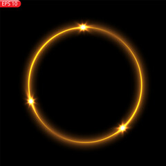Gold luminous frame. Festive template for text. Gold border for festive texts. Set is a light frame of different shapes. PNG.