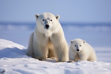 A polar bear mom and her cubs