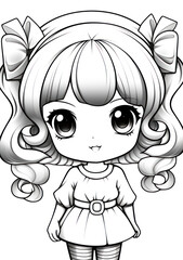 Cute kawaii girl coloring page