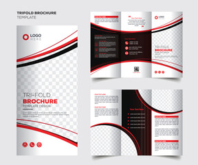 Corporate trifold brochure template. Modern, Creative, and Professional tri-fold brochure vector design. Simple and minimalist layout with blue and red colors. Corporate Business Trifold Brochure.