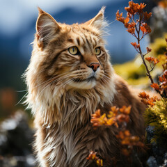 Fototapeta premium A bold mountain lion surveying its domain 