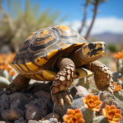 Naklejka premium A wise old tortoise basking on a sun-soaked rock 