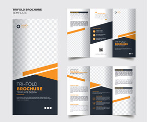 Corporate trifold brochure template. Modern, Creative, and Professional tri-fold brochure vector design. Simple and minimalist layout with blue and red colors. Corporate Business Trifold Brochure.