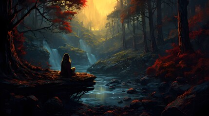 fire in the forest, cinematic light in forest