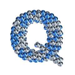 Symbol of blue and silver spheres. letter q