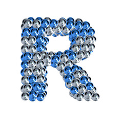 Symbol of blue and silver spheres. letter r