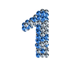 Symbol of blue and silver spheres. number 1