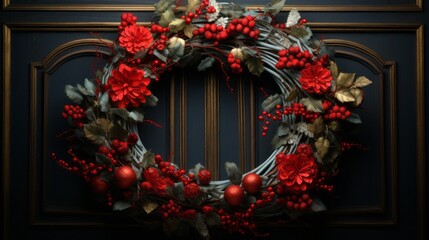 Fototapeta na wymiar Festive Christmas Wreath on Dark Background 23