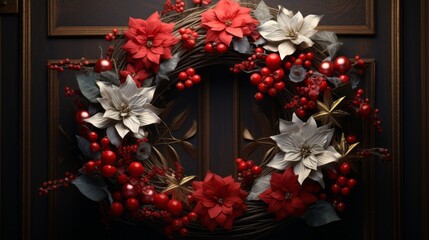 Festive Christmas Wreath on Dark Background 48