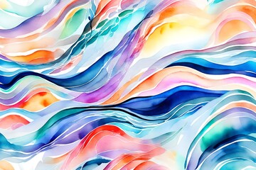 Abstract watercolor big wave for textures. Fresh, cheerful and relaxing summer concept. Positive and healthy tones to background or wallpaper. Generative A - obrazy, fototapety, plakaty