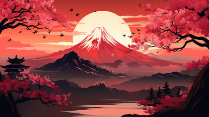 Artistic Japanese Cherry Blossom Landscape