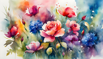 Abstract floral watercolor, grunge floral background, abstract colorful watercolor paintings for background,