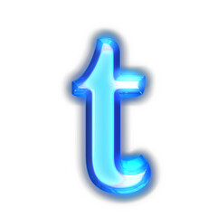 Blue symbol glowing around the edges. letter t