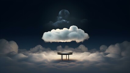 Pedestal with Cloud in the Night with the Full Moon, Podium, mockup