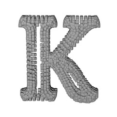 Symbol made of gray cubes. letter k