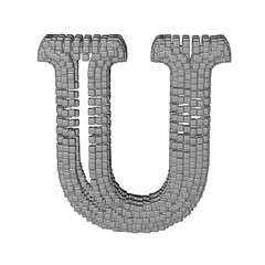 Symbol made of gray cubes. letter u