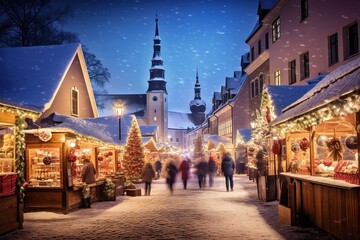 Abastract image of a Christmas Market in Estonia, Baltic Country.
