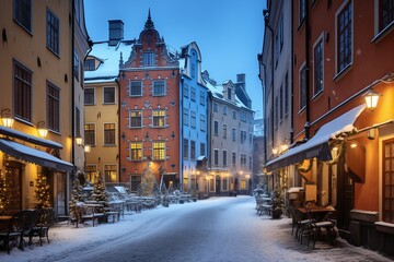 Stockholm, Sweden. Abstract image quality scenic Christmas Market in Gamla Stan, fairy winter night. - obrazy, fototapety, plakaty