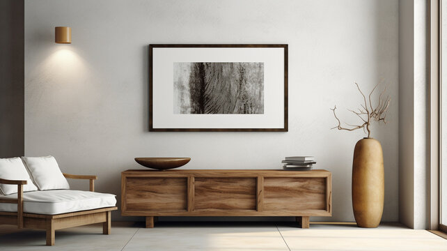 mock up poster frame in modern interior background, scandinavian living room