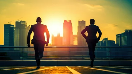 Poster Two businessmen running on the roof of a building © Mustafa