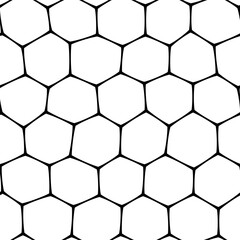 A black and white seamless pattern featuring a honeycomb motif in a mesh-like design on white