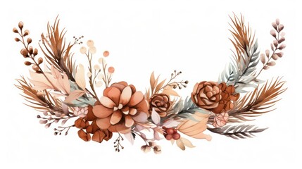 Watercolor christmas wreath isolated on white background.