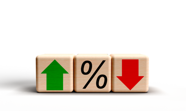 green color growth up red pink down crisis business rate percent symbol sign arrow price bank credit loan economy discount value rise cost reduction trade recession risk tax currency discount sale 