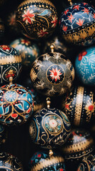 Colorful Christmas ornaments for sale at a market in Vilnius, Lithuania.