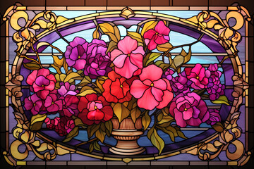 stain glass window with flowers, high resolution made with AI
