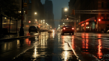 Fototapeta na wymiar Heavy Rain Leading to Mesmerizing City Lights in a Bokeh Ballet