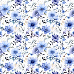 Flowers seamless pattern, watercolor illustration, background.