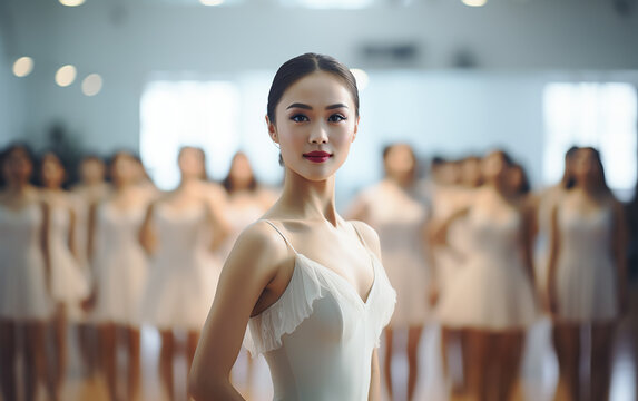 Young woman ballerina in dance studio - ballet and dancer concept