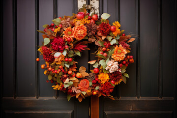 Fototapeta na wymiar Colorful autumn door wreath