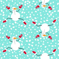 Cartoon winter ice seamless snowman pattern for wrapping paper and Christmas packaging and fabrics and linens