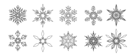 Set of various doodle winter snowflakes.Vector graphics.