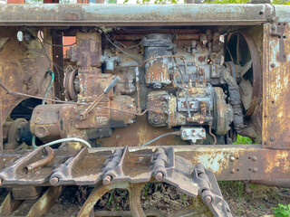 old rusty diesel tractor, engine