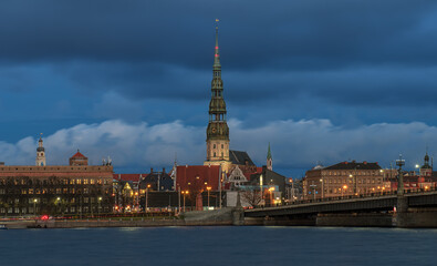 view of Old Riga across the Daugava River, view of St. Peter's Church and Town Hall Square 1