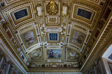 Low-angle shot of the interior ceiling of Mausoleum of Hadrian in
