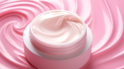  Pink Elegance Exclusive Skin Cream Container on a Vibrant Background. Generative AI
