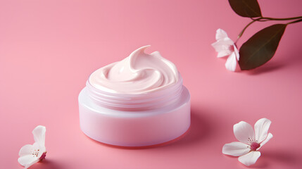Obraz na płótnie Canvas Isolated Beauty Skin Care Elegance in a Pink Oasis with Delicate Flower Touch. Generative AI