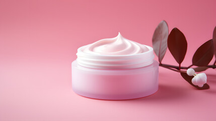 Isolated Beauty Skin Care Elegance in a Pink Oasis with Delicate Flower Touch. Generative AI