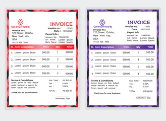 Fototapeta premium Business Minimal Corporate Invoice design template vector illustration bill form price . Creative template and stationery design payment agreement design template Cash Memo, Vector Quotation Design