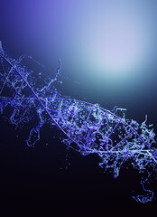 Chromosome spiral strand of DNA helix with blue neon light particles.3D illustration