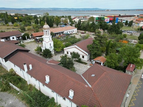 Aerial shot of the Monastery of Saint George in Pomorie on a sunny day, Bulgaria