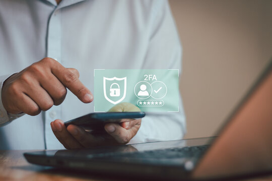 2FA increases the security of your account, Two-Factor Authentication digital screen displaying a 2fa concept, Privacy protect data, Login Security, User ID Protection, Encryption, and cybersecurity.