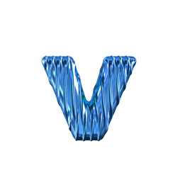 Blue symbol with vertical ribs. letter v