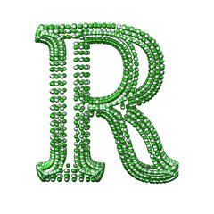 Symbol of small silver and green spheres. letter r