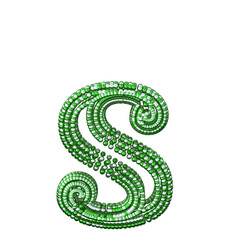 Symbol of small silver and green spheres. letter s